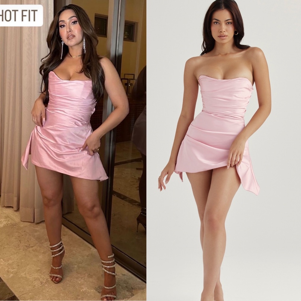 HOUSE OF CB 'Jasmine' Rose Pink Draped Strapless Corset Dress NWOT size XS - Picture 3 of 16